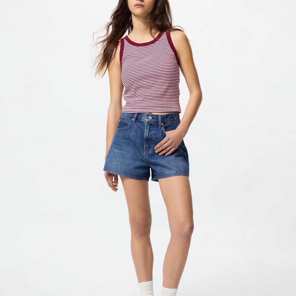 Uniqlo Burgundy & White ribbed cropped Striped bra top - Picture 8 of 8